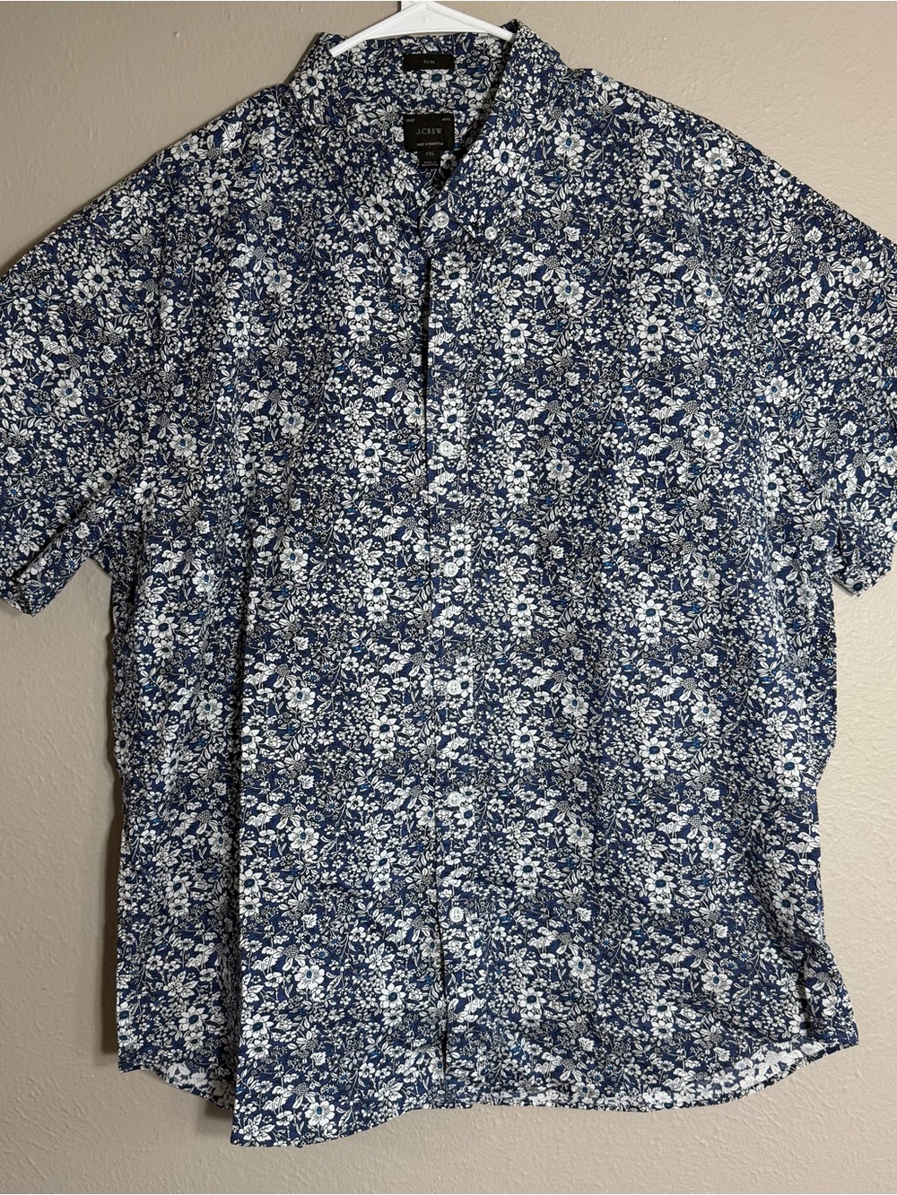 J. Crew Navy and White Floral Short-Sleeve Button-Up Shirt